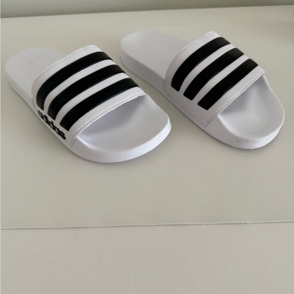 Adidas Striped Black and White Slides